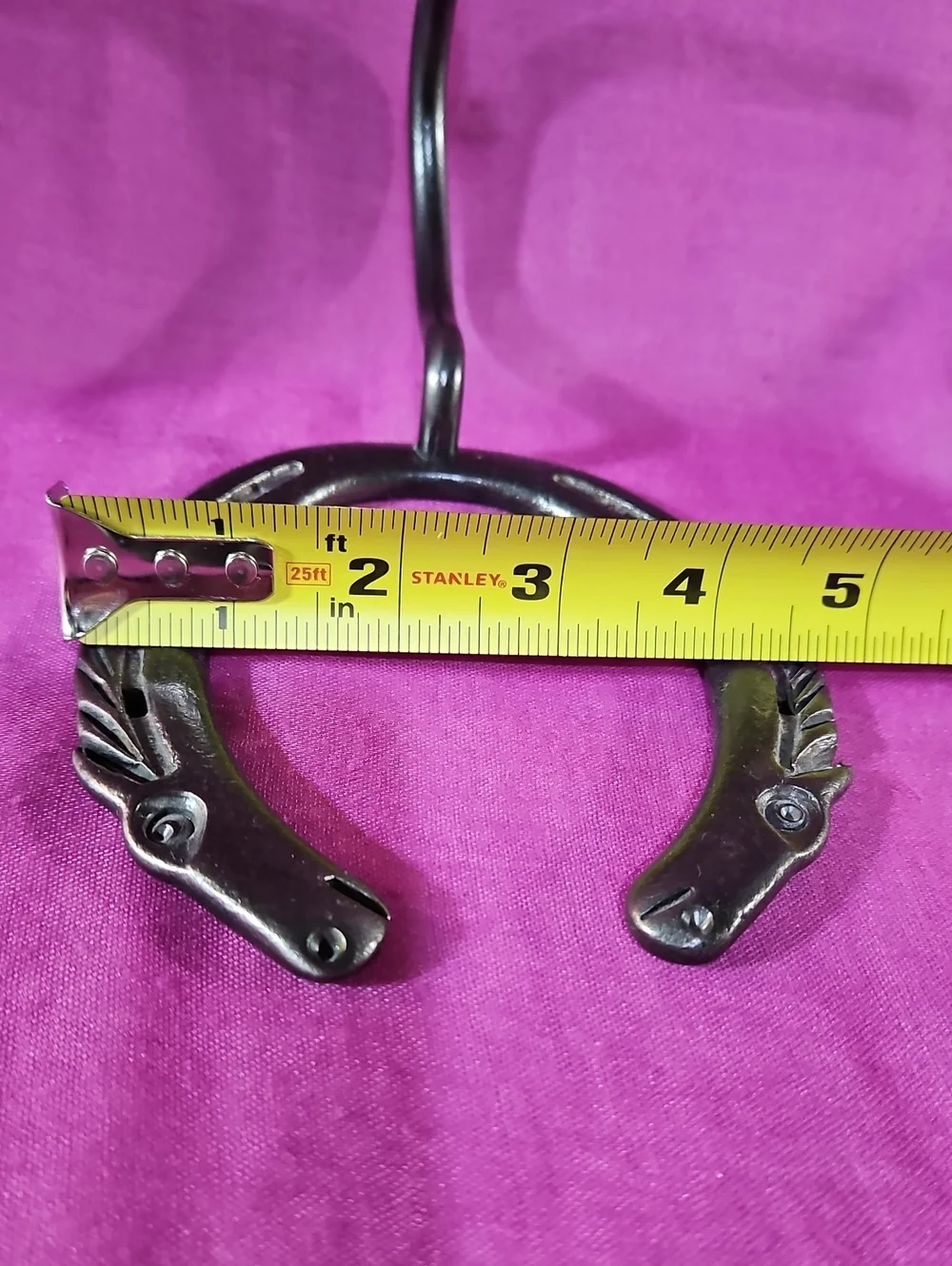 Authentic Rustic Hand Forged Iron Horseshoe Wall Hook with Horse Heads